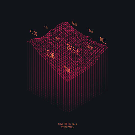 Big data visualization .Trendy infographic template. Data analysis expressed by 3d isometric landscape cut. Vector trading concept background.のイラスト素材
