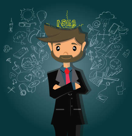 Cartoon character, Businessman at processing things around to the idea, vector eps10のイラスト素材