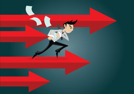 Cartoon character, Businessman on arrow, vector eps10のイラスト素材