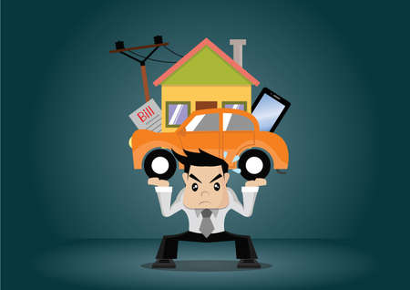 Cartoon character businessman debt burden, vector eps10のイラスト素材