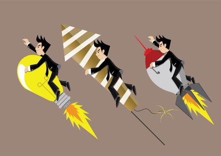 Cartoon character businessman Rocket Ride, vector eps10のイラスト素材