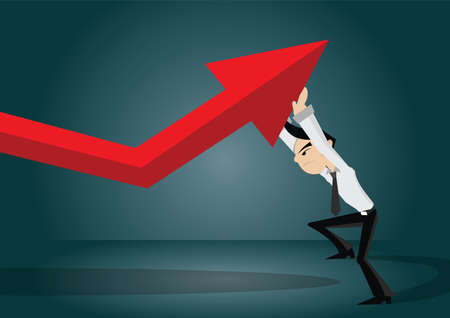 Cartoon character businessman pushing to arrow, vector eps10のイラスト素材