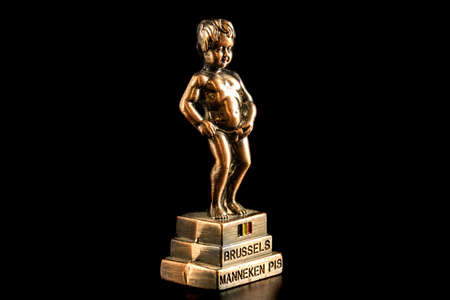 Manneken Pis - local statue of an urinating boy , landmark of Brussels 2018の写真素材