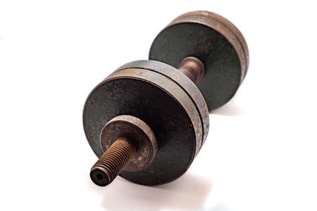 Old rusty dumbbell on a white background 2018の写真素材