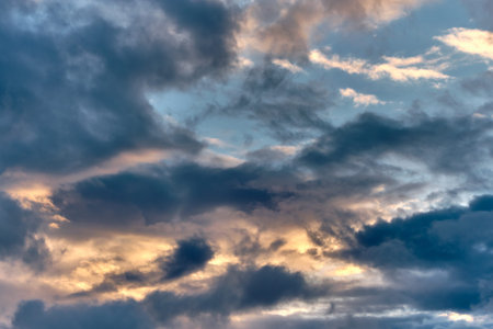 Dramatic clouds in the sky in different colors. 2018