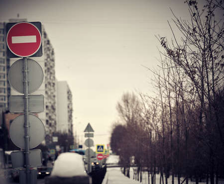 Travel sign is prohibited in Moscow in winter 2019の写真素材