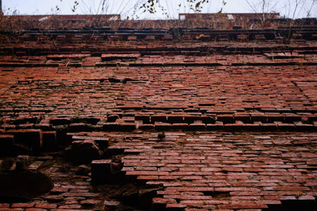 Old destroyed brick wall of a factory