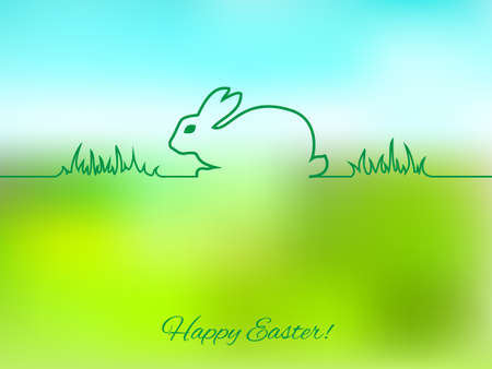 Easter greeting card with bunny on a blurred backgroundのイラスト素材