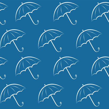 Vector seamless blue pattern with outline umbrellasのイラスト素材