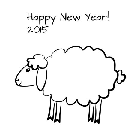 Vector greeting card with cute sheep outline.のイラスト素材
