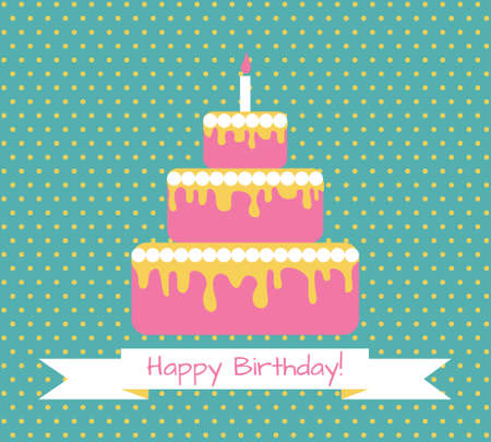Birthday greeting retro card with cake. Vector illustrationのイラスト素材