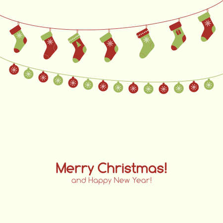 Vector Christmas greeting card with festive garlandsのイラスト素材