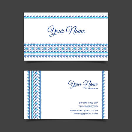Business card vector template with stylish cross-stitch patternのイラスト素材