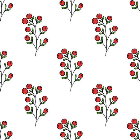 Vector seamless pattern with branches of red berriesのイラスト素材