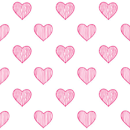 Seamless pattern with hand drawn doodle hearts