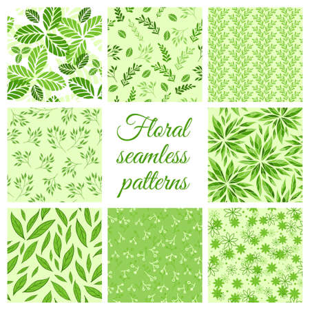 Vector set of floral seamless green patternsのイラスト素材