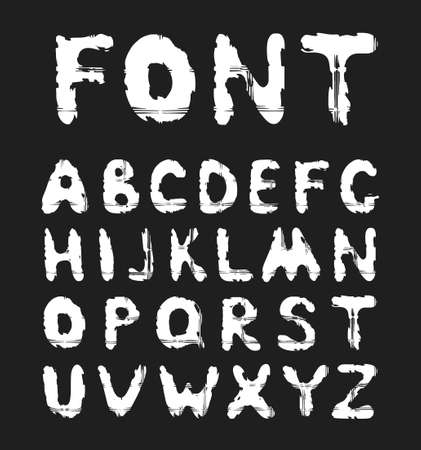 Grunge white alphabet. Vector set of hand drawn scratched lettersのイラスト素材