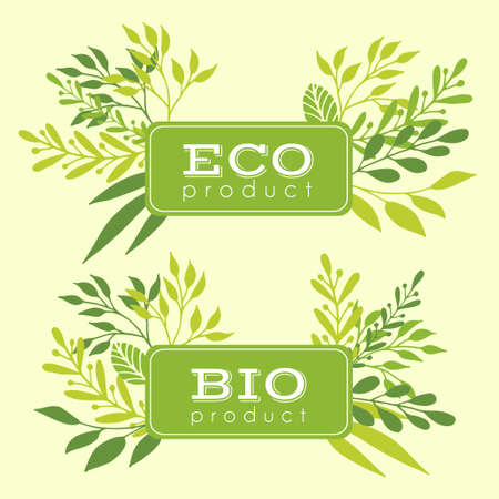 Set of vector eco and bio floral stickers, bannersのイラスト素材