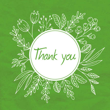 Thank you vector floral frame with hand drawn plantsのイラスト素材