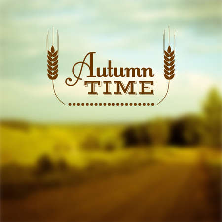 Autumn landscape. Autumn time insignia and vector blurred backgroundのイラスト素材
