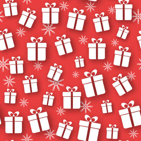 Seamless vector background with gift boxes and snowflakesのイラスト素材