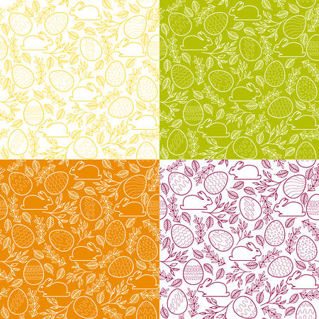 Set of seamless patterns with Easter eggs, bunnies and branchesのイラスト素材