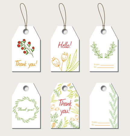 Set of floral gift tags. Thank you cardsのイラスト素材