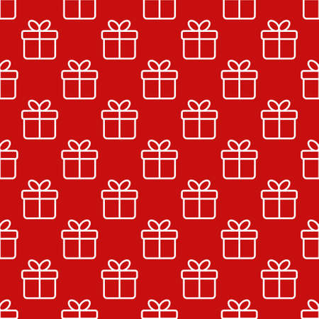Seamless red pattern with gift boxes in a line style. Wrapping paper, fabric print designのイラスト素材