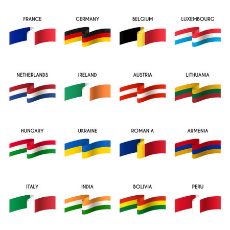 Vector set of national flags. Waving ribbons flags of countriesのイラスト素材
