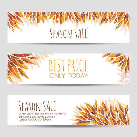 Set of vector headers, banners with autumn leaves. Autumn sale headers templateのイラスト素材