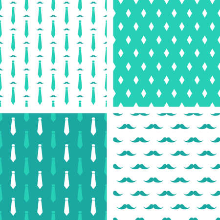 Vector hipster patterns. Set of printable seamless fashion backgrounds. Mustaches and necktiesのイラスト素材