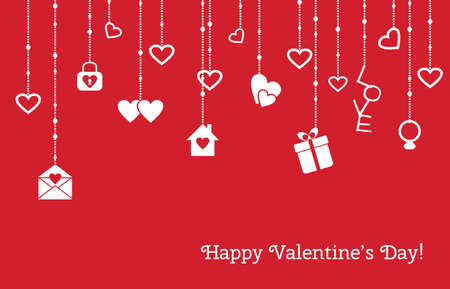 Card for Valentines Day with hanging hearts, giftsのイラスト素材
