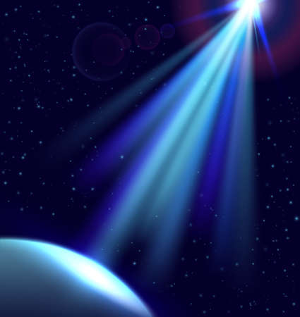 Vector direct light in dark space. Planet and ufo lightのイラスト素材