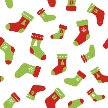 Seamless pattern with christmas socks. Background for wrapping paper, fabric print, greeting cards designのイラスト素材