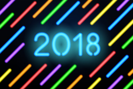 Happy New Year 2018. Vector neon greeting card
