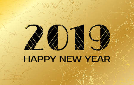 Happy New Year 2019. Vector greeting card with numbers on golden backgroundのイラスト素材