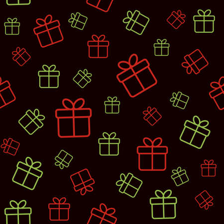 Christmas seamless pattern. Vector background with outline gift boxesのイラスト素材