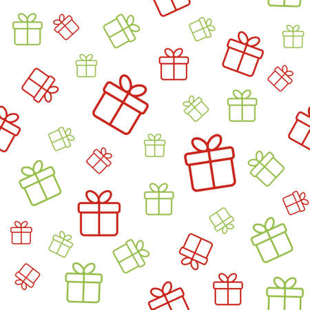 Christmas seamless vector white pattern with gift boxesのイラスト素材