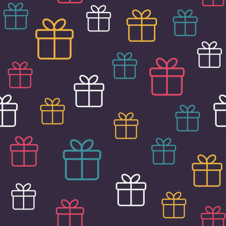 Seamless festive pattern with gift boxes. Vector minimal backgroundの写真素材