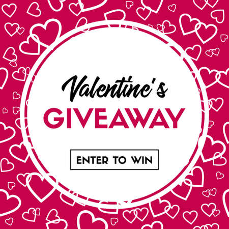 Valentine's Day giveaway card. Enter to win. Vector banner template for online holiday contestのイラスト素材