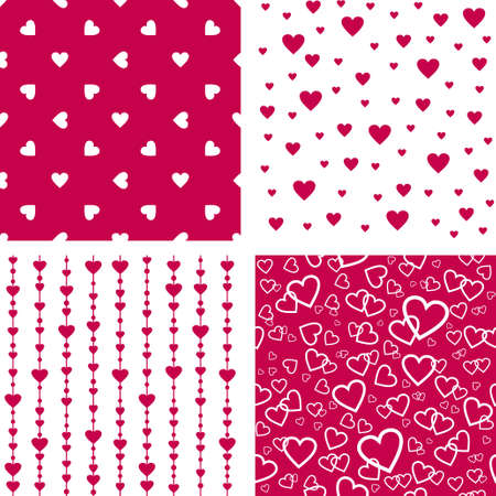 Seamless patterns with hearts. Valentine's day, wedding party decorations set. Vector wrapping paper, backgroundsのイラスト素材