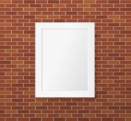 White frame on a brick wall. Vector mock up for poster designのイラスト素材