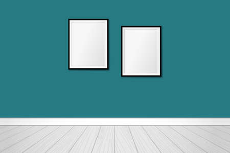 Two frames on an emerald green wall. Home interior design. Vector mock up templateのイラスト素材