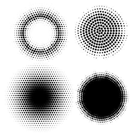 Halftone effect circles. Vector set of abstract graphic digital dotted elementsのイラスト素材