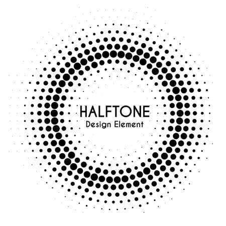 Vector halftone circle with text. Round dotted design element for bannersのイラスト素材
