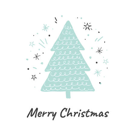 Merry Christmas. Vector greeting card with cute hand drawn Christmas tree. Scandinavian illustrationのイラスト素材