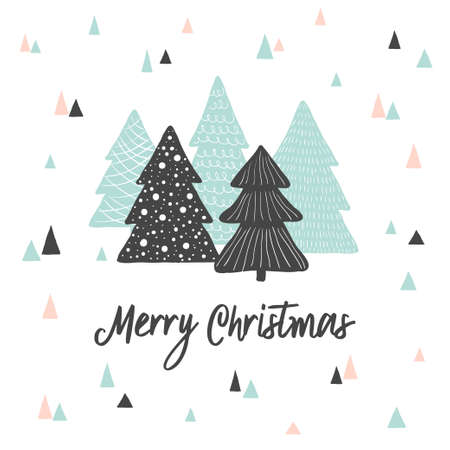 Merry Christmas cute greeting card. Scandinavian style vector illustration.のイラスト素材