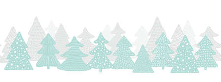 Seamless long banner with Christmas trees. Forest background. Scandinavian vector illustrationのイラスト素材