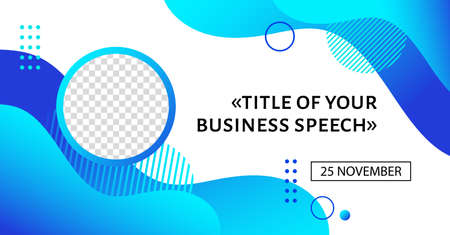 Business conference banner template. Vector abstract background with liquid blue shapes. Event promo for social mediaのイラスト素材