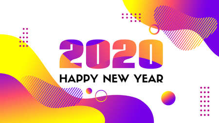 2020 Happy New Year. Vector greeting card with trendy liquid fluid shapes. Abstract colorful liquid gradient backgroundのイラスト素材
